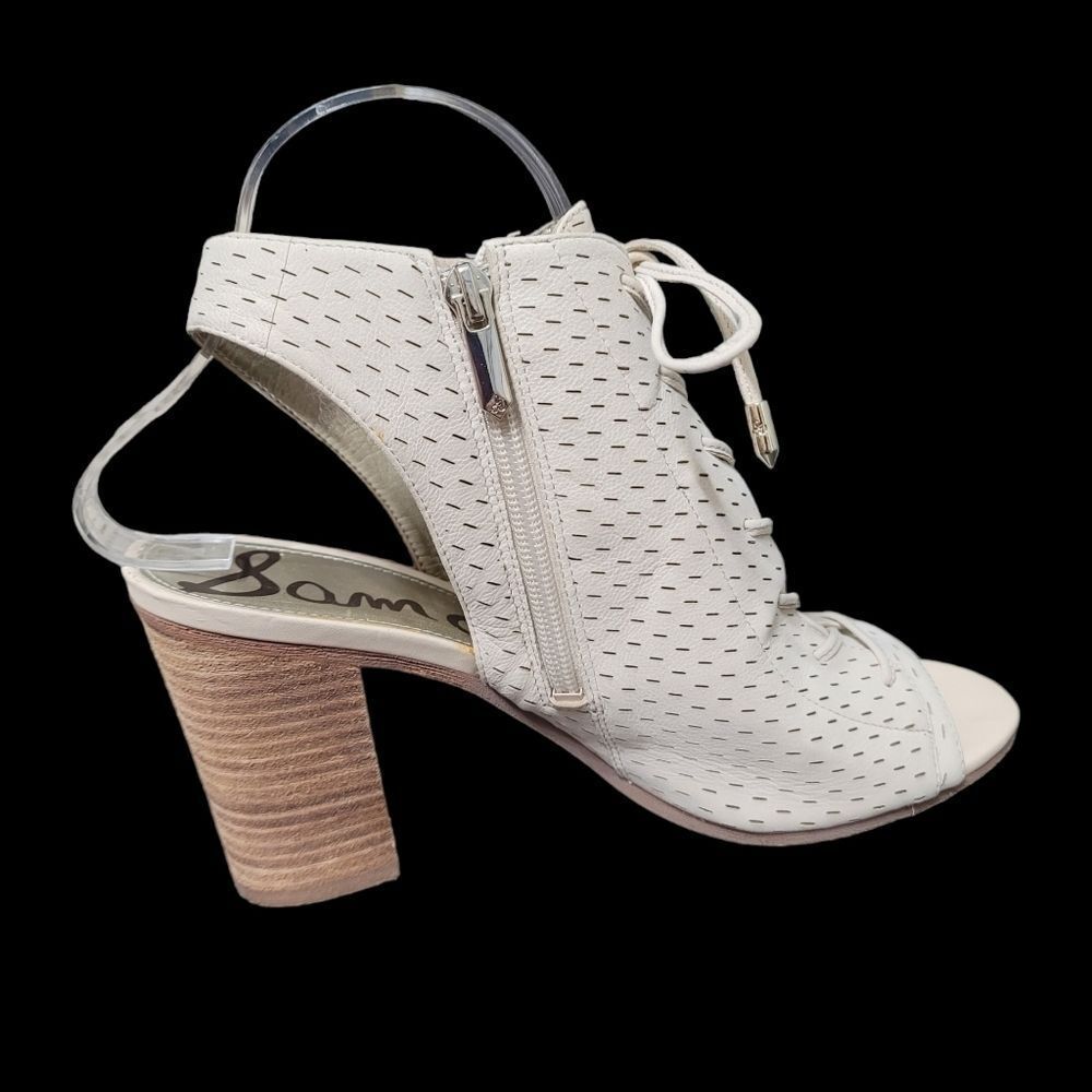 SAM Edelman Ennette Leather Sling Back Open Toe Bootie Cream - Picture 3 of 14
